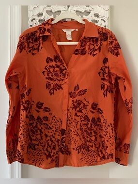 Sundance Velvet Floral Button Down Blouse Top Sz S Boho Quiet Luxury